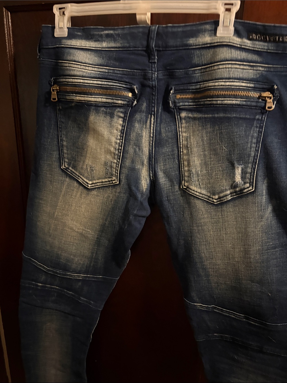 Slim-Straight Men's Faded Blue Jeans with Zip Back Pockets